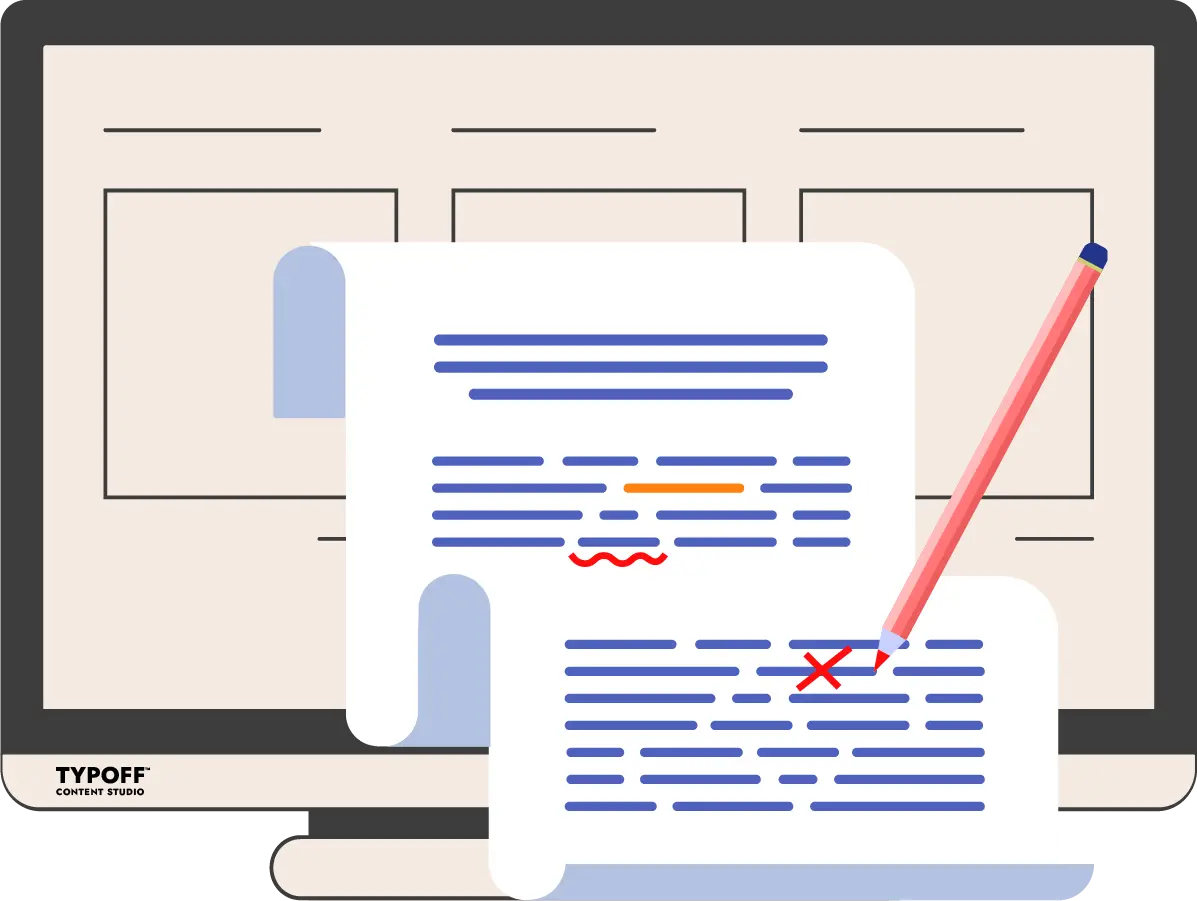 A document with a red editing pen marking corrections