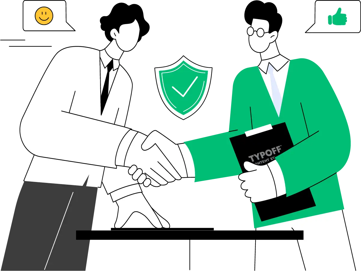 A Typoff employee shaking hands with an agency client.